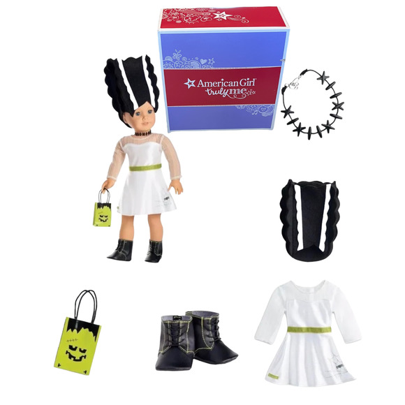 NEW American Girl MOD MONSTER COSTUME Halloween Dress Boots Necklace Wig Bag BOX - Picture 5 of 10